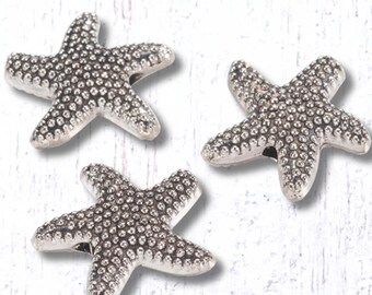 Metal starfish spacer beads for bracelets, 20 pcs, ocean theme starfish shaped alloy beads for jewelry, antique silver 13x13 mm, 1.7mm hole