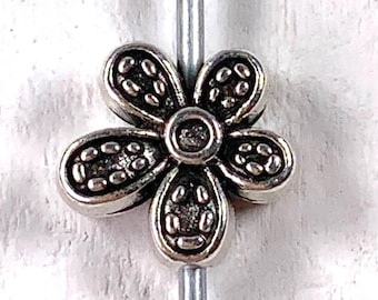 Metal flower spacer beads, alloy beads for jewelry, asymmetrical floral beads for bracelets, antique silver 12.5x12 mm, 1.5mm hole, 20 pcs