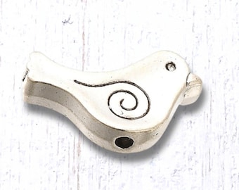 Metal bird spacer beads, cute bird beads for bracelets, animal shaped alloy beads for jewelry, antique silver 15x9 mm, 1.5mm hole, 20 pcs