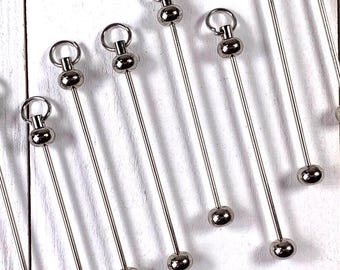 10 beadable blank bars, add a bead posts, easy beading crafts, silver or black, use for keychains, bookmarks, ornaments, 3" long, 1.7mm post