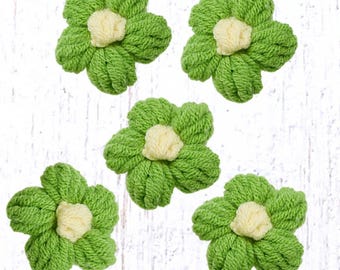 5 crochet flower appliques for crafts, 37mm/1.4 inch cotton sew-on embellishments for clothing, barrettes, bag charms