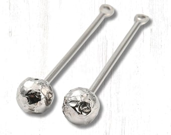 Set of 10 beadable pendant bars, 28mm pins with hammered metal end, add a bead DIY charms, ball head pins for earrings (D0164)