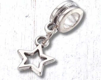 Dangle charms for bracelet, star charm for DIY garden stakes, celestial charms, large hole beads, fairy garden stake craft supply, set of 5