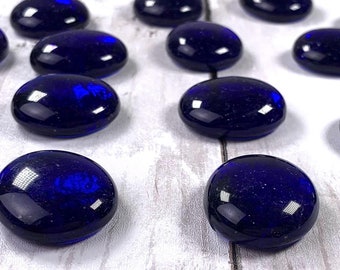 Jumbo blue speckled glass gems, glass garden stones, blue mosaic glass, large glass cabochons, unique vase filler, approx. 25mm, 15 pc