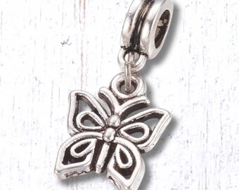 Dangle charms for bracelet, butterfly charm for DIY garden stakes, large hole butterfly beads, fairy garden stake craft supply, set of 5