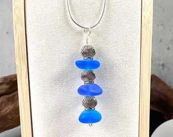 Stacked glass scallop shell sea glass necklace, recycled glass jewelry, beach wedding bridesmaid accessories, simplistic necklace everyday