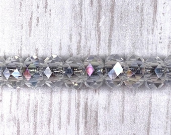 Large hole clear glass faceted beads no metal core, with or without AB finish for fairy garden stakes, European glass sparkly beads, 10 pc
