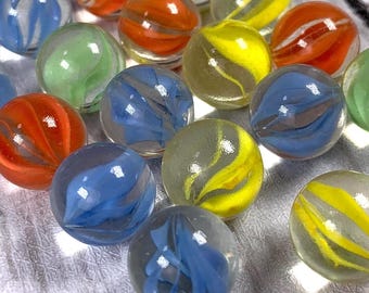 14mm cat eye marbles for crafts, classic cat eye marbles clear with color ribbons, glass for terrariums and aquariums, new machine made 25pc