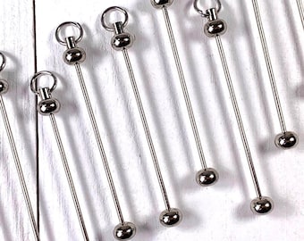 10 beadable blank bars, add a bead posts, silver or black, use for keychains, bookmarks, ornaments, 3" long, 1.7mm post (D0164)