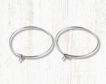 Stainless steel hoops for wine glass charms, 100 pcs, 25mm round wire hoops for seed beads, bulk jewelry making supplies