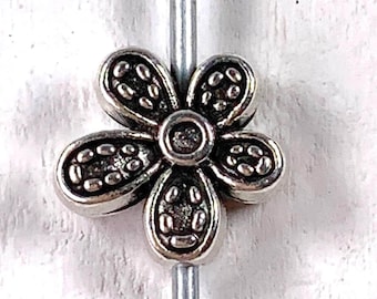 Metal flower spacer beads, alloy beads for jewelry, asymmetrical floral beads for bracelets, antique silver 12.5x12 mm, 1.5mm hole, 20 pcs