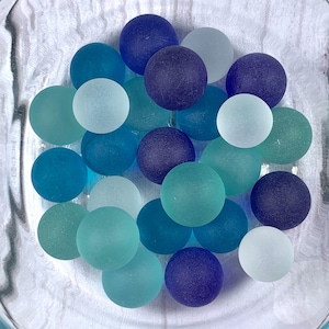 Mixed sea glass marbles for crafting, tumbled glass vase filler, shades of blue coastal decor, 1/2&quot; cultured sea glass for crafts, 25 pieces