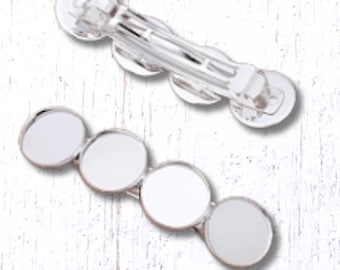 Set of 5 barrette blanks, snap on French clip findings with 20mm cabochon trays, 86mm x 22mm, clips with bezel for DIY crafts (B0085)