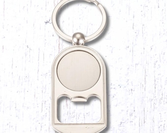 Bottle opener keychain cabochon tray, set of 4 metal pop-off bottle opener bezels, 25mm cabochon setting, DIY groomsmen gifts (B0099)