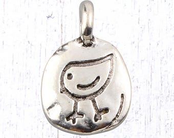 10 bird charms, 18.5x11.5 mm, hammered metal antique silver finish charms for keychains and jewelry (G0217)