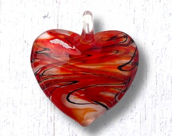 Lampwork glass heart pendant, 1 pc, 44x43mm, glass with color swirls, six color options, for DIY necklaces, rearview mirror charms