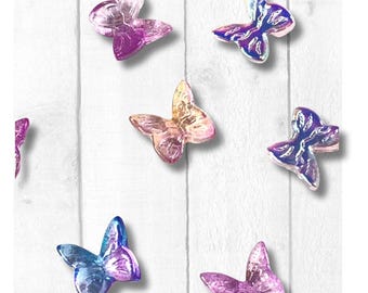 Mini butterflies for crafts, tiny 7mm glass butterfly 3D cabochons, assorted electroplated colors, micro butterflies for fairy garden, 25 pc