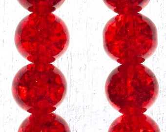 75 pcs crackle glass beads in cherry red, 10 mm, 1.4 mm hole, round sparkly beads