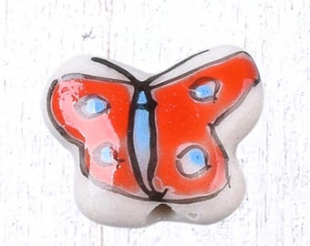 Porcelain butterfly beads, 2 pcs, 13.5x16.5 mm hand-painted insect beads for beading crafts and jewelry, 1.4mm hole (C0125)