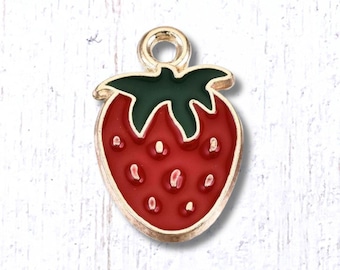 Strawberry charm, 10 pcs, 18.5x11.5mm alloy with enamel, light gold finish, cute fruit strawberry charms for jewelry and crafts