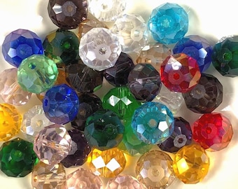 Faceted glass beads for jewelry, sparkly faceted glass for beading projects, 11x8mm, 1.3-1.5mm hole, 20 or 40 pcs (A0060)