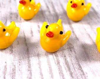 Glass duck lampwork beads, 5 pcs yellow duck beads for jewelry making, lampwork animal beads, unique beads for crafts (A0035)