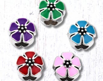 Large hole metal flower beads, 20 pcs alloy assorted color mix enamel floral bead for DIY fairy wand or garden stake, European beads
