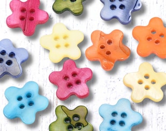 10 pcs freshwater shell flower buttons, 5 petal flower shape, 13mm 4-hole for button art, sewing, card embellishments (C0107)