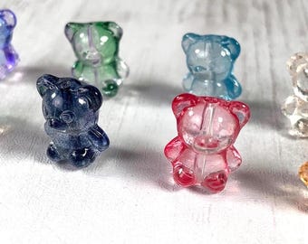 Set of 50 small glass bear beads, 14x11mm, 8 colors glass jelly bears, teddy bear beads for jewelry making (A0037)