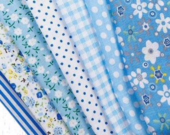 Printed fabric bundle, 7 pcs, 9.8x9.8" half fat quarters, floral, plaid, stipe patterns in color sets for scrapbooking, sewing, collage