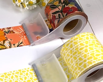 Floral packing tape with dispenser, printed light-duty self-adhesive tape for boxes, mixed florals or daisy print for small business, 1 roll