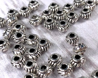 Metal rondelle spacer beads, 6mm large hole spacer beads with 2.3mm hole for beadable blanks and jewelry, antique silver color, 45 pieces
