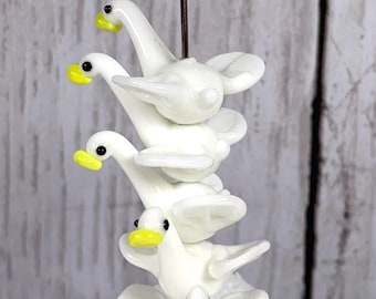 Glass goose lampwork beads, white geese beads for jewelry making, lampwork animal beads, unique beads for crafts, uncommon bird beads, 5 pcs