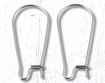 Stainless steel kidney ear wires, 20 pcs, 25x12mm, 0.7mm wire (21 gauge), stainless steel color, beadable findings for earrings