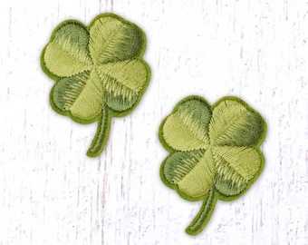 2 four leaf clover appliques, 40x30mm/1.5x1.1 in. polyester iron-on embellishments for crafts