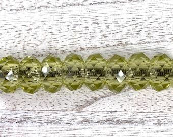 Large hole yellow glass faceted beads, yellow faceted no metal core for DIY bracelets or garden stakes, European glass sparkly beads 10 pc