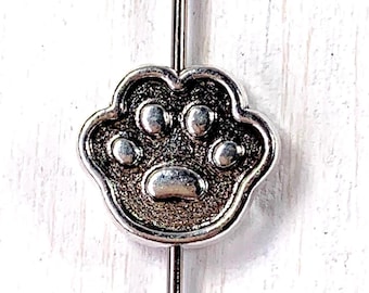 20 metal paw print beads, silver alloy dog paw beads for jewelry, animal paw print spacer bead, DIY animal lover gift, 14.5x13mm, 1.5mm hole