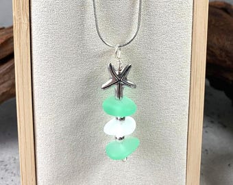 Starfish sea glass necklace, recycled glass jewelry, beach wedding accessories, bridesmaid gift, simplistic necklace everyday gifts under 30