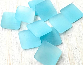 10 square sea glass style cabochons, 9.5x9.5 mm frosted flat back undrilled cabs for jewelry
