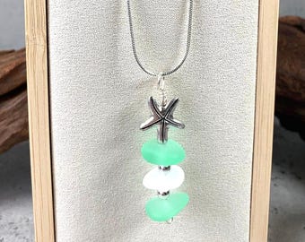 Starfish sea glass necklace, recycled glass jewelry, beach wedding accessories, bridesmaid gift, simplistic necklace everyday gifts under 30