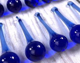 10 blue glass drop ornaments, 50mm teardrop pendant for raindrop earrings, water droplet jewelry, chandeliers (J0279)