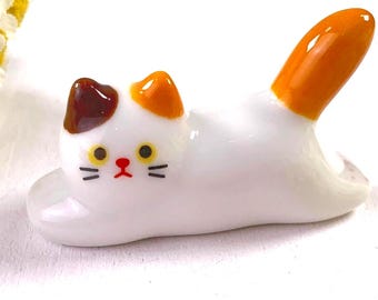 Kitty paintbrush rest, ceramic cat calligraphy pen or chopsticks holder 2.25x1.25x.75", cute gift for artist or calligrapher