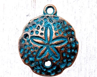 10 sand dollar charms, 24.5x20.5 mm sand dollar shell pendant, alloy copper and blue patina finish for coastal jewelry (G0228)