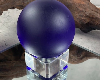 Blue sea glass ball, frosted glass orb beachy decor, tumbled sea glass, beach house decor, beach lover gift, glass anniversary gift for him