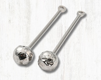 Set of 10 beadable pendant bars, 28mm pins with hammered metal end, add a bead DIY charms, ball head pins for earrings (D0164)