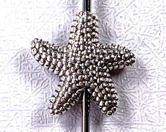 Metal starfish spacer beads for bracelets, 20 pcs, ocean theme starfish shaped alloy beads for jewelry, antique silver 13x13 mm, 1.7mm hole