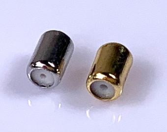 20 bead stoppers for jewelry, 6x4mm brass column bead with .5mm hole rubber insert, slider beads for beadable metal stakes, beading projects