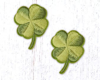 2 four leaf clover appliques, 40x30mm/1.5x1.1 in. polyester iron-on embellishments for crafts