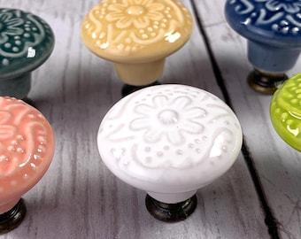 3 garden stake topper, porcelain drawer knobs with floral pattern, for DIY fairy garden wands (C0015)