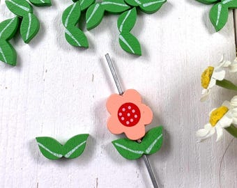 50 wood leaf beads, green painted wood beads 20.5x8.5mm with big 2mm hole for DIY beadable crafts, garlands, trays, jewelry making
